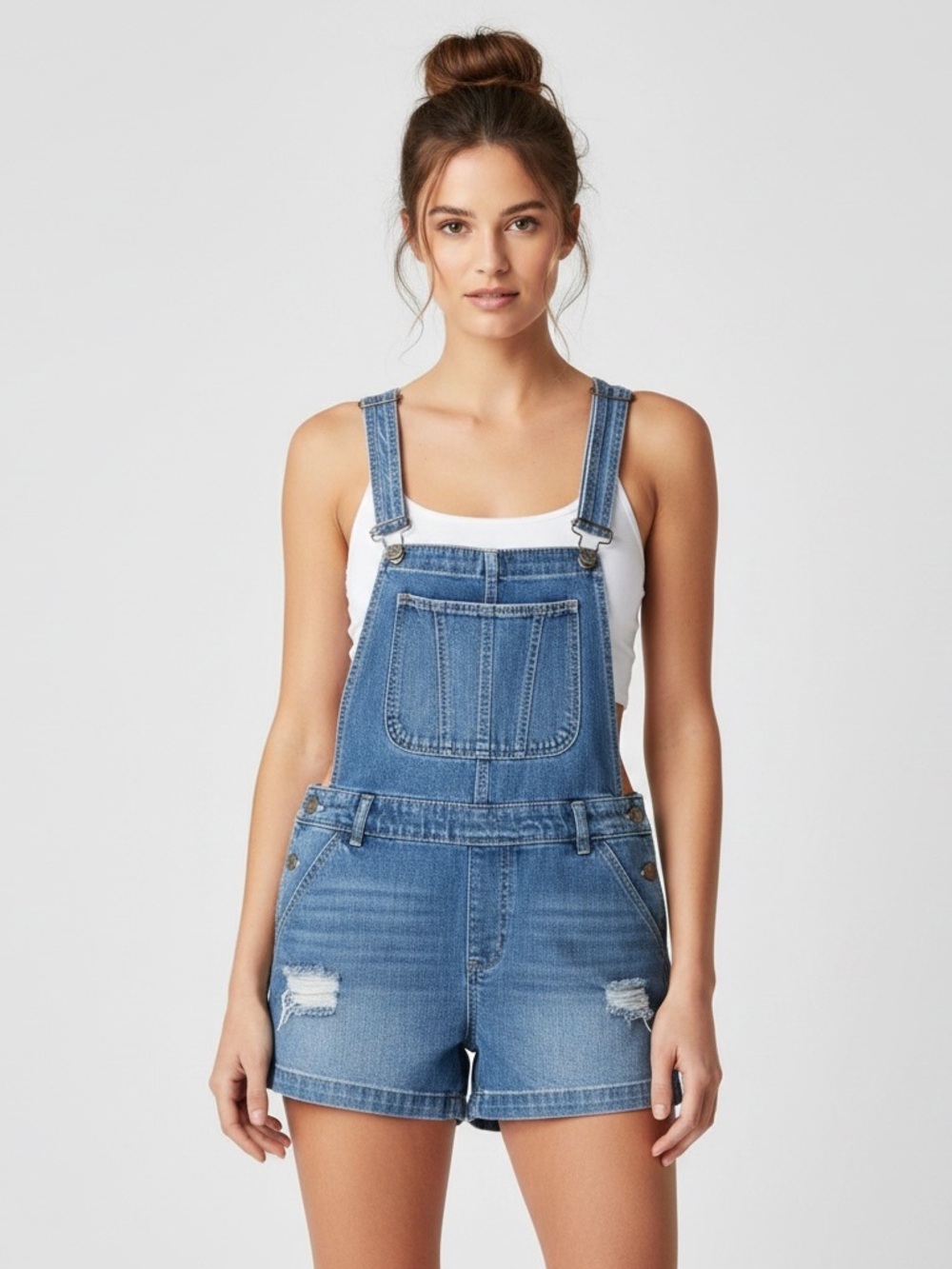 F&F | Denim distressed shortalls overalls size 10 medium